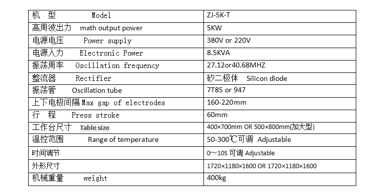 高周波熱壓機參數(shù)
